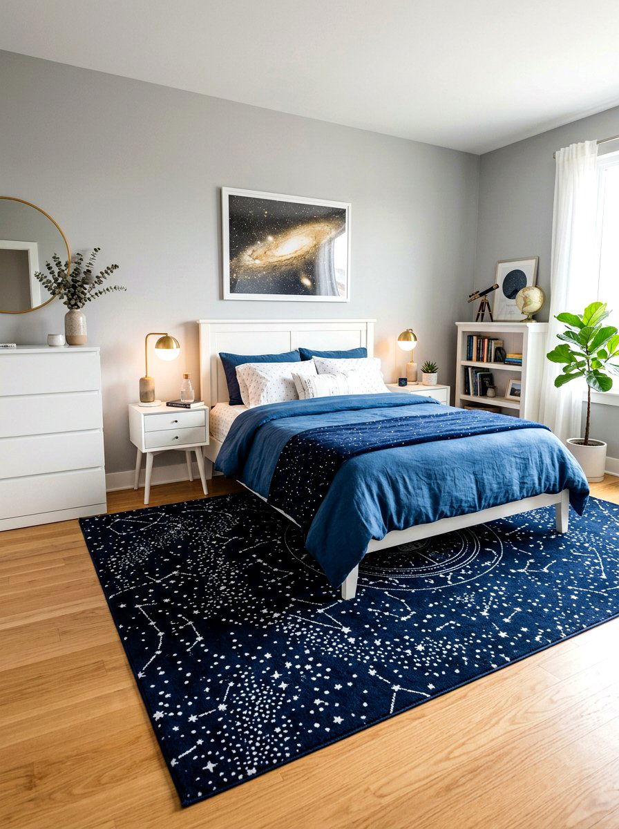 Dark Blue Area Rug - 30 extra celestial bedroom ideas