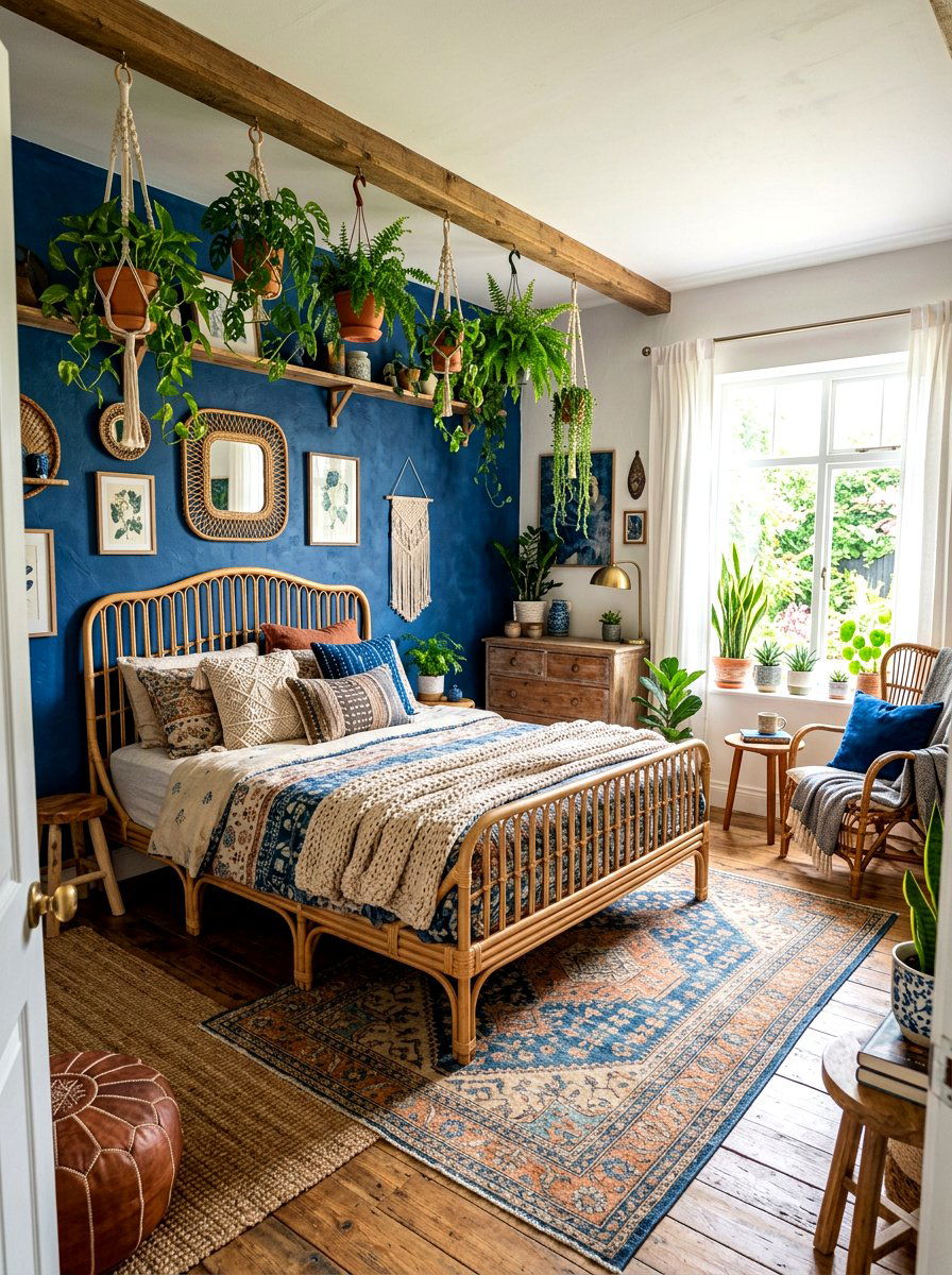 Dark Blue Boho Bedroom - 30 inky blue bedroom ideas