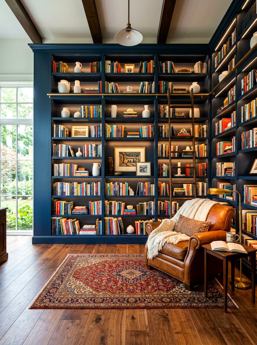 Dark Blue Built In Shelving - 30 ink blue lounge ideas
