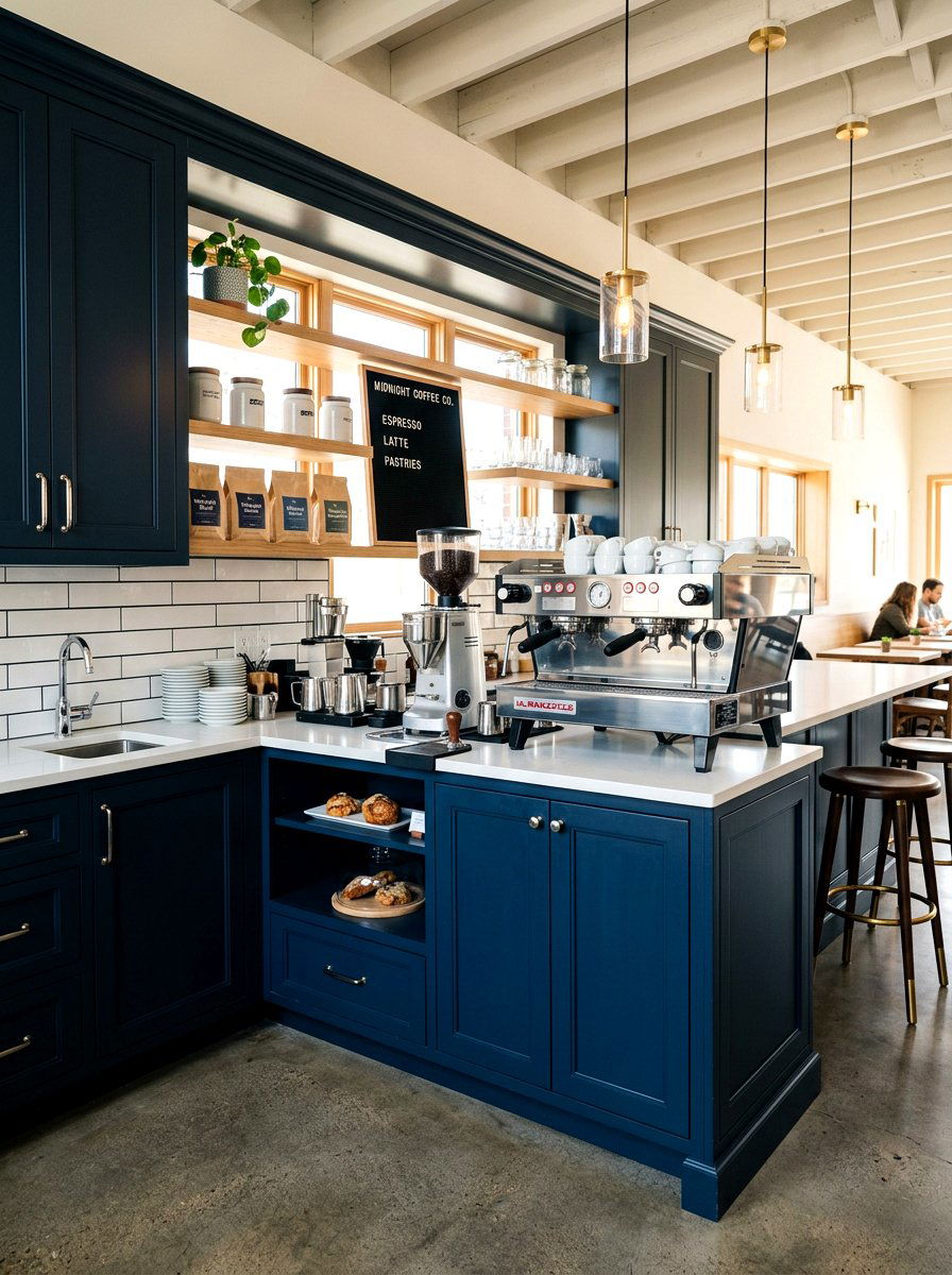 Dark Blue Coffee Bar - 30 espresso nook kitchen ideas