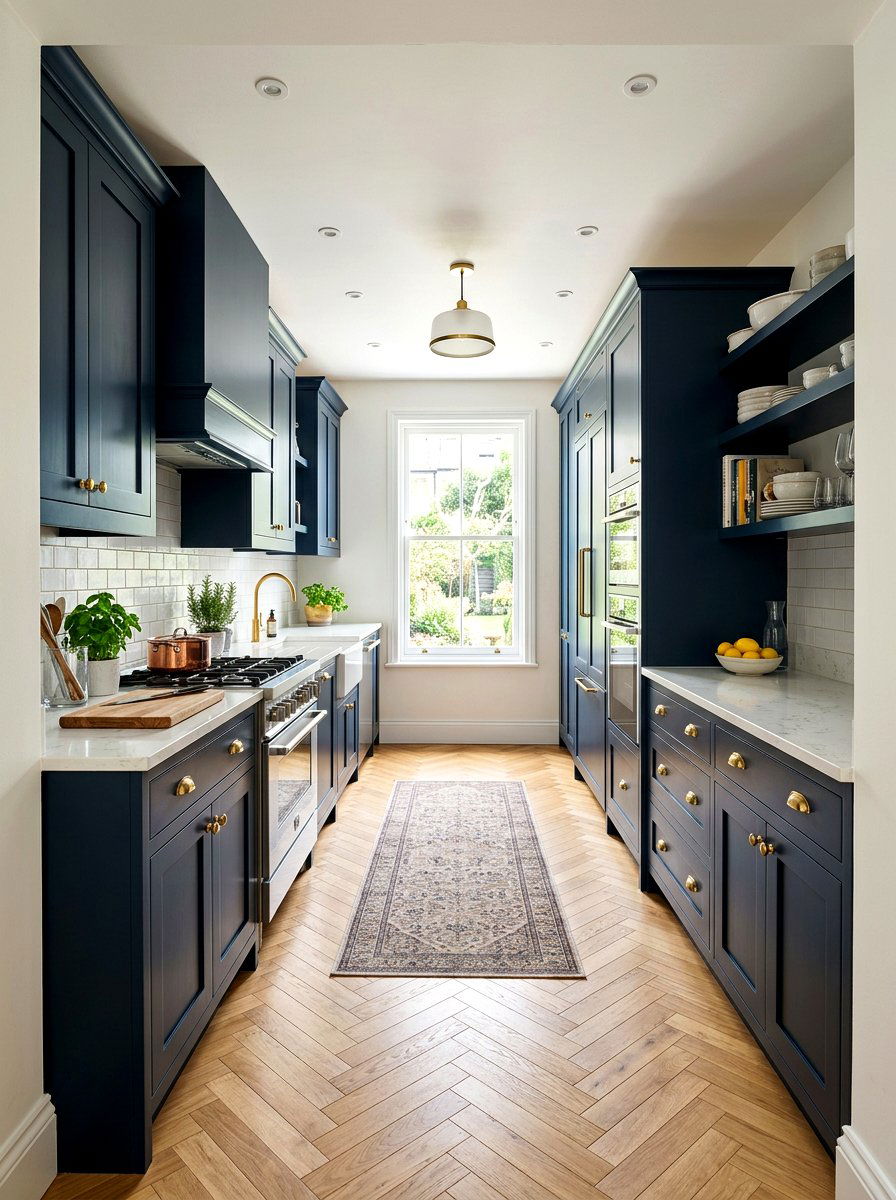 Dark Blue Galley Kitchen - 30 tiny galley kitchen ideas