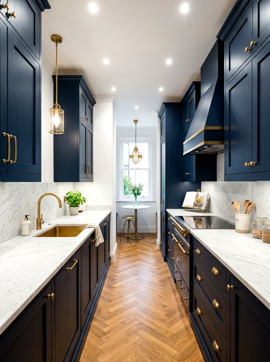 Dark Blue Galley Kitchen - 30 cozy galley kitchen ideas
