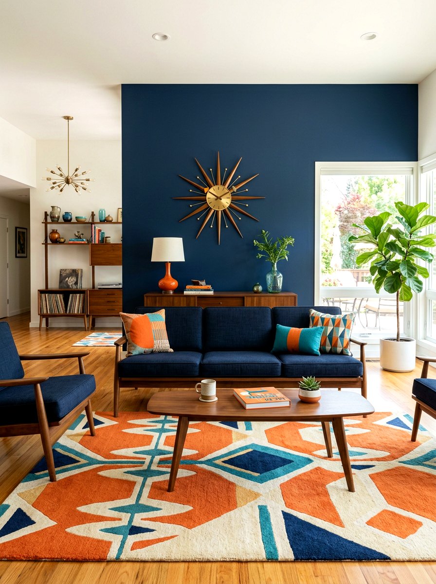 Dark Blue Mid Century Modern Lounge - 30 ink blue lounge ideas