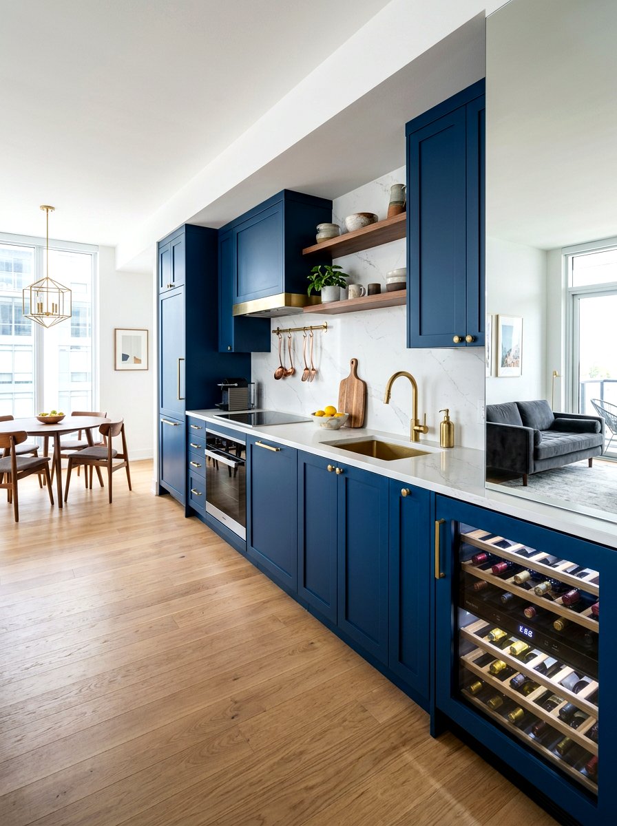 Dark Blue One Wall Kitchen - 30 one wall kitchen ideas