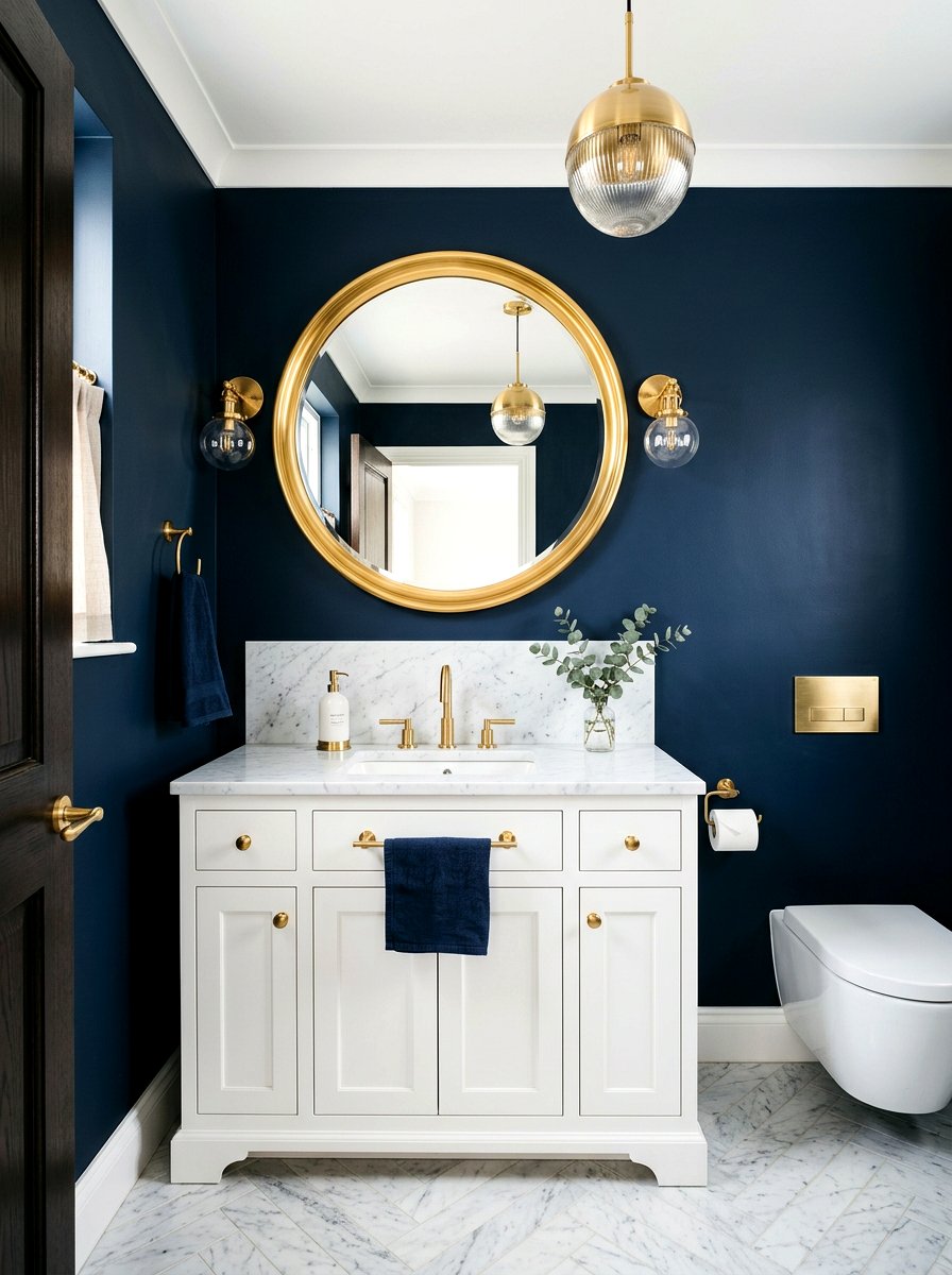 Dark Blue Powder Room - 30 tiny powder bath ideas