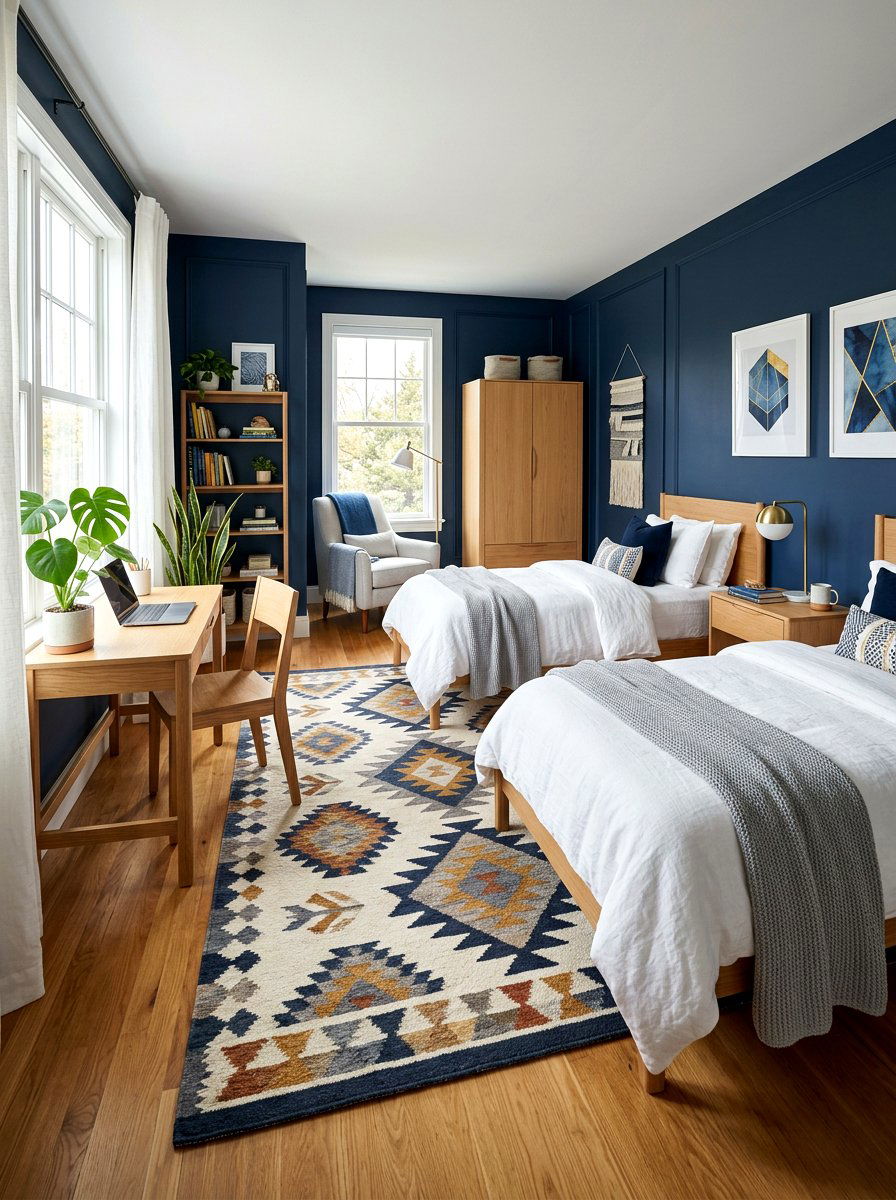 Dark Blue Shared Bedroom - 30 shared sibling room decor ideas