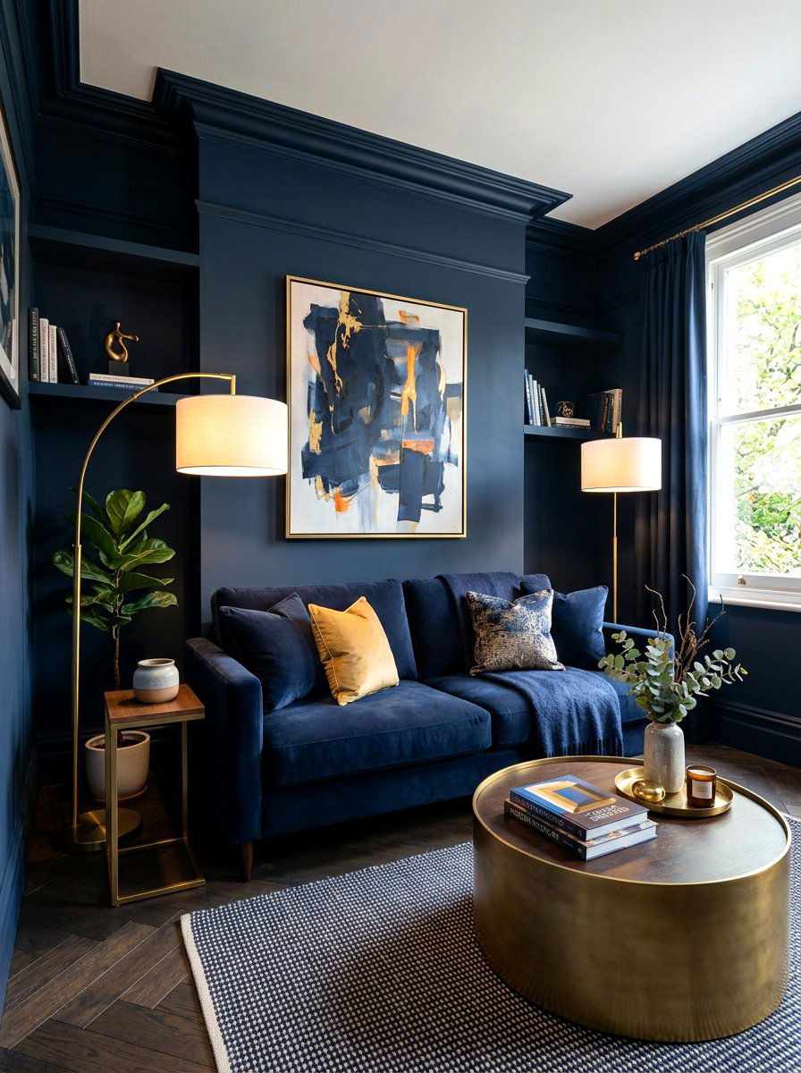 Dark Blue Small Living Room - 30 color drenched small room ideas