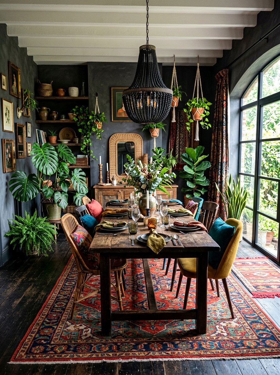 Dark Bohemian Dining Room - 30 dark moody dining room ideas