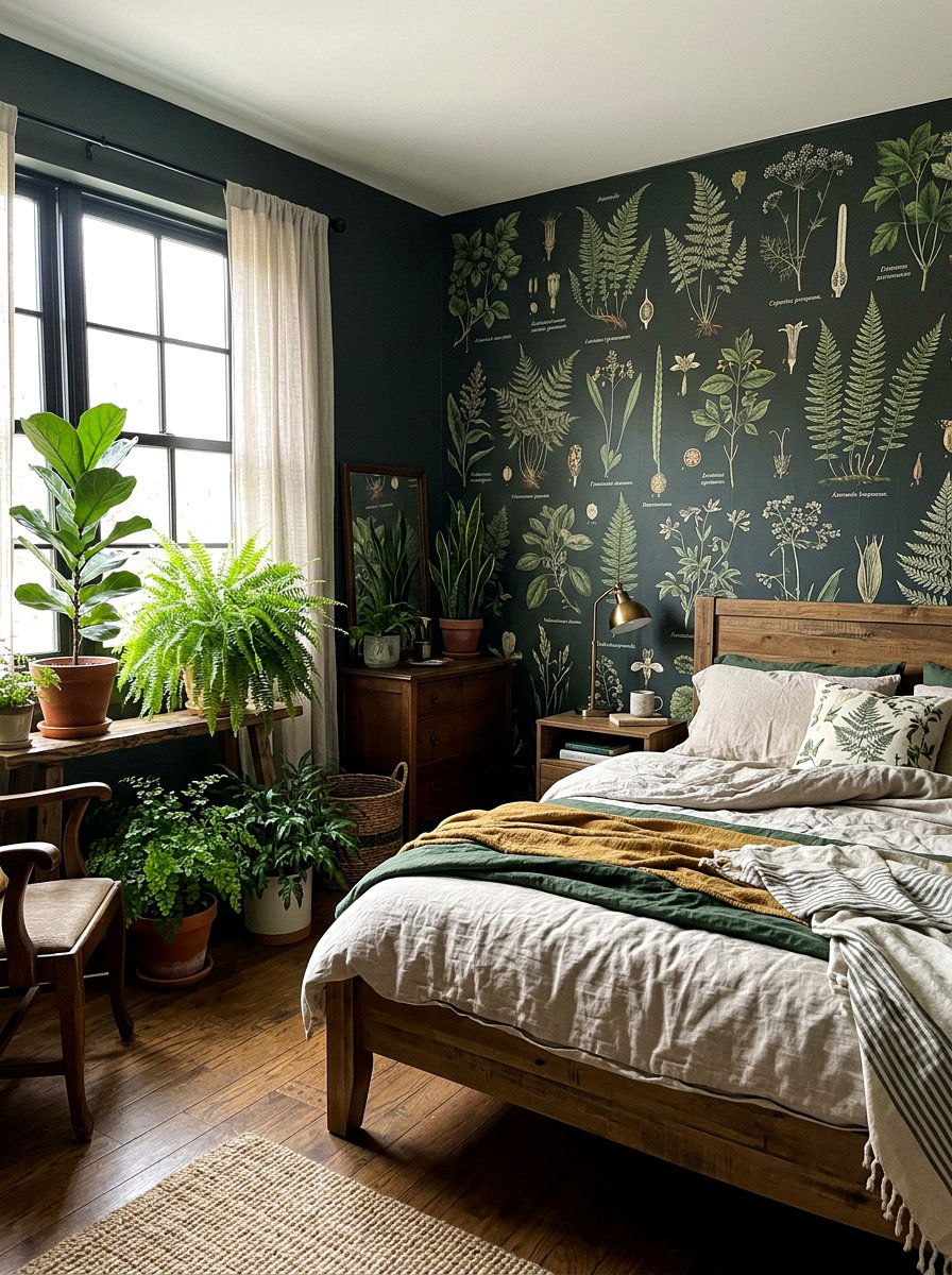 Dark Botanical Bedroom - 30 dark academia room ideas