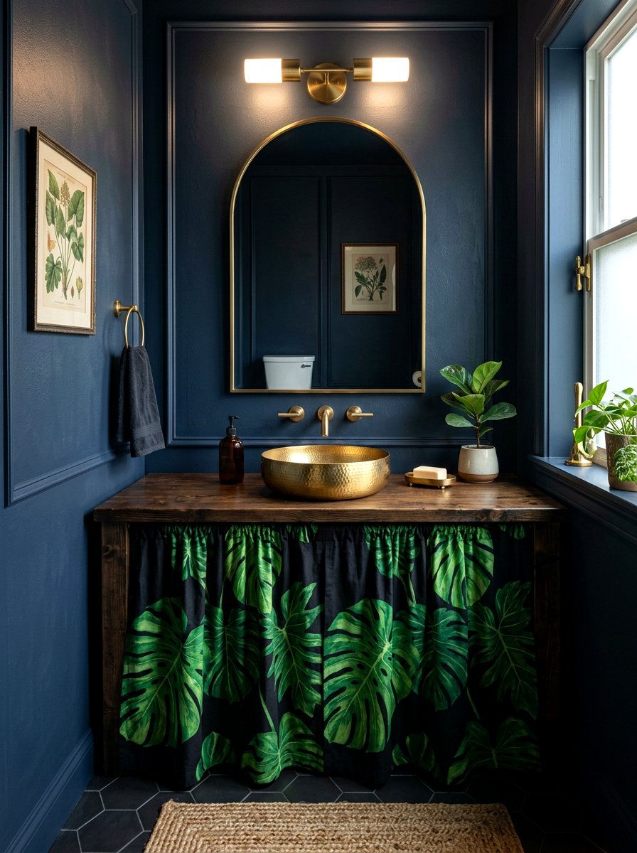 Dark Botanical Powder Room Sink - 30 skirted powder room sink ideas
