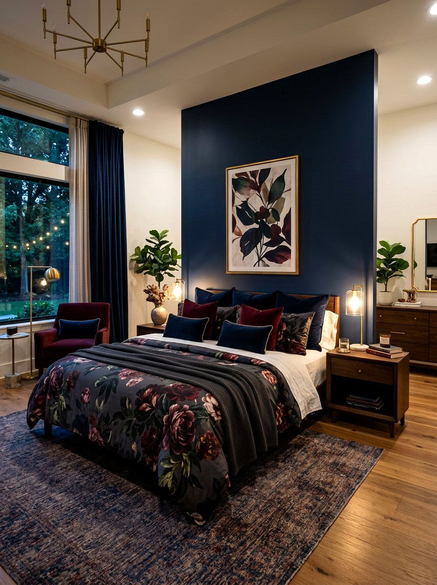 Dark Botanical Rose Bedding - 30 rose print bedroom ideas