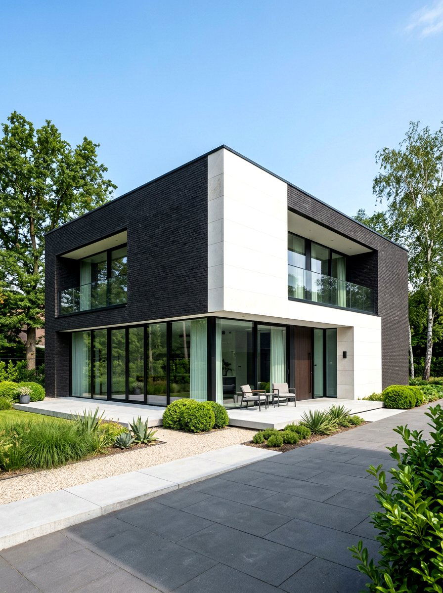 Dark Brick Light Limestone Contrast - 30 brick and limestone exterior ideas