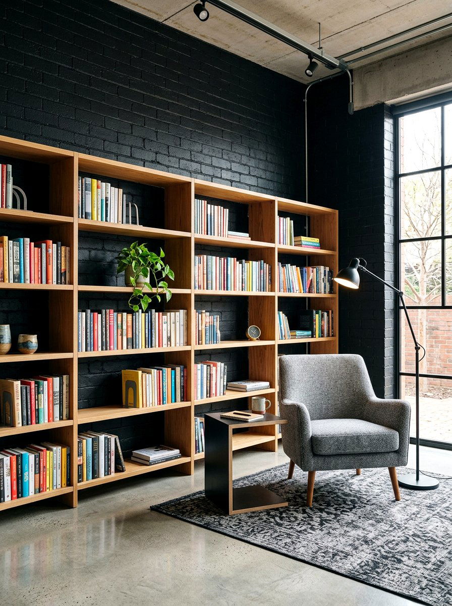 Dark Brick Wall Library - 30 moody reading room ideas
