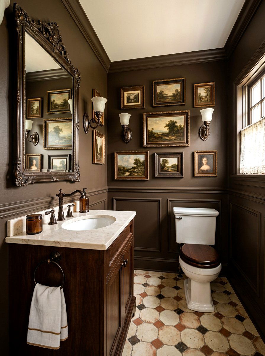 Dark Bronze Accents - 30 dark powder room ideas