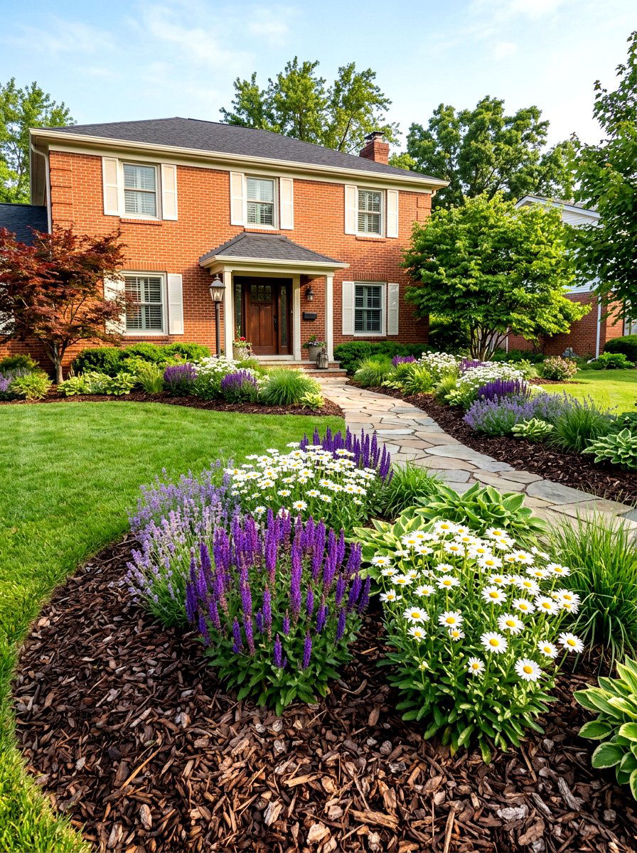 Dark Brown Bark - 30 front yard mulch ideas