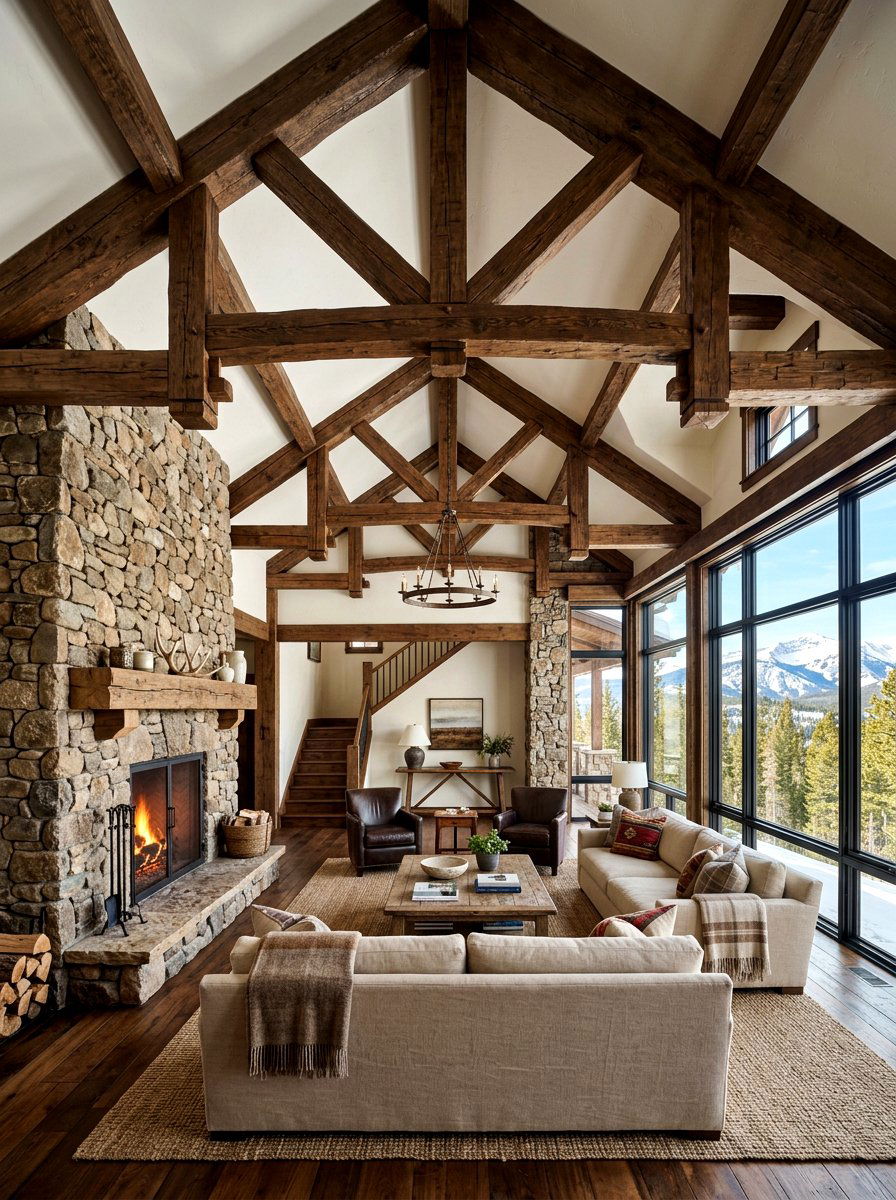 Dark Brown Ceiling Beam White Ceiling - 30 contrast trim wall ideas