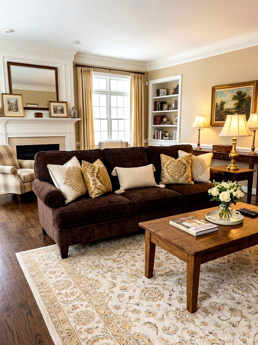 Dark Brown Chenille Sofa - 30 sofa styling ideas