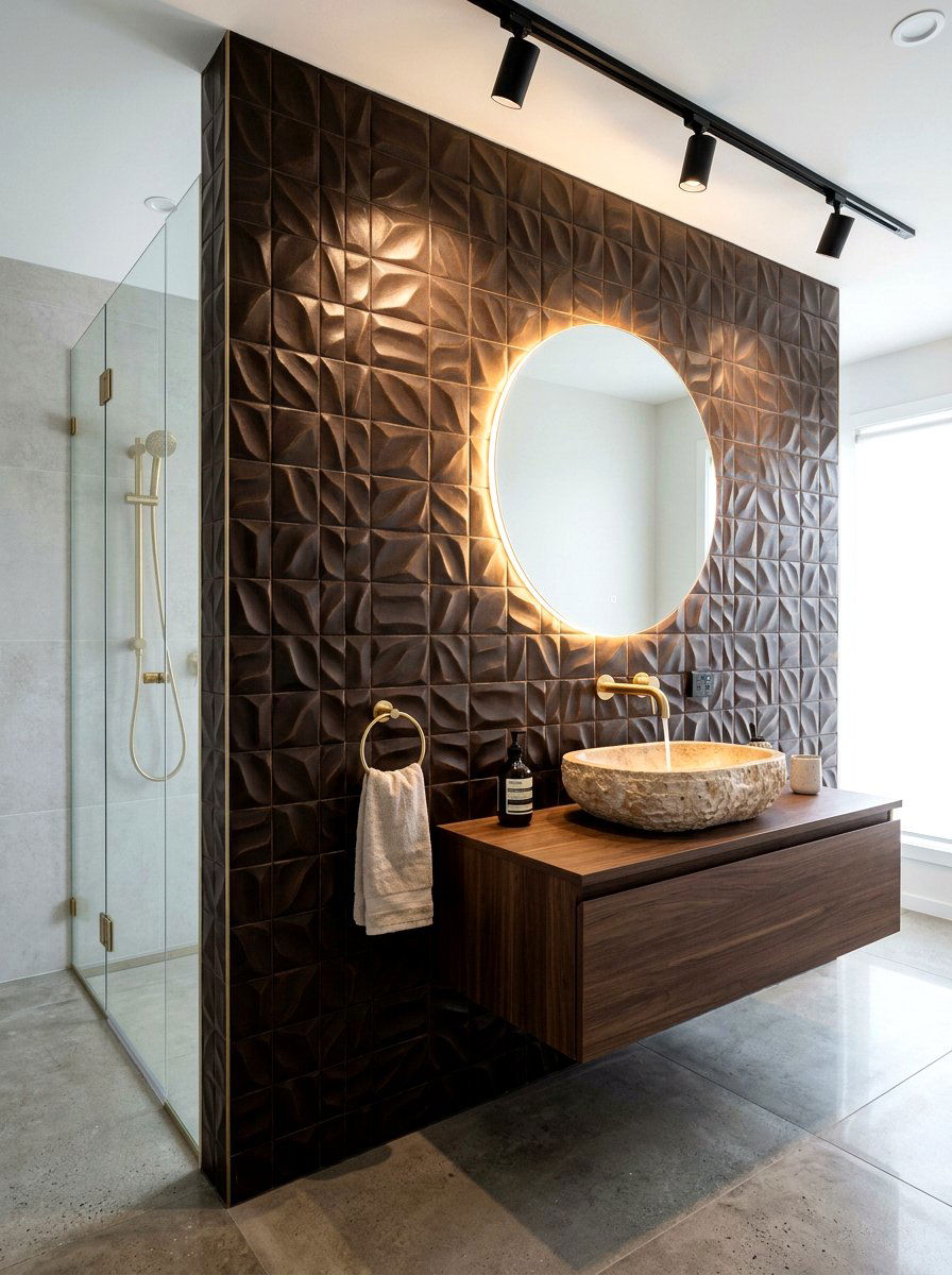Dark Brown Textured Wall - 30 chocolate bathroom ideas