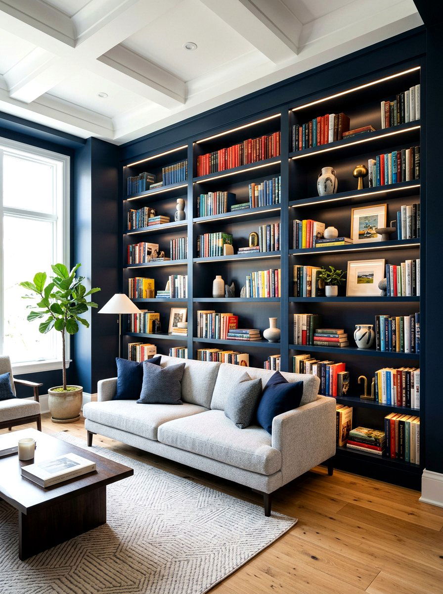 Dark Built In Bookshelf - 30 moody reading room ideas