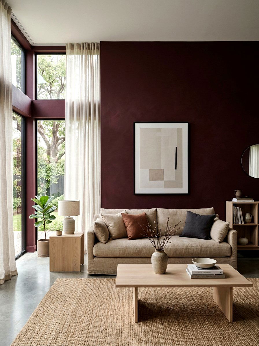 Dark Burgundy Painted Walls - 30 burgundy living room ideas