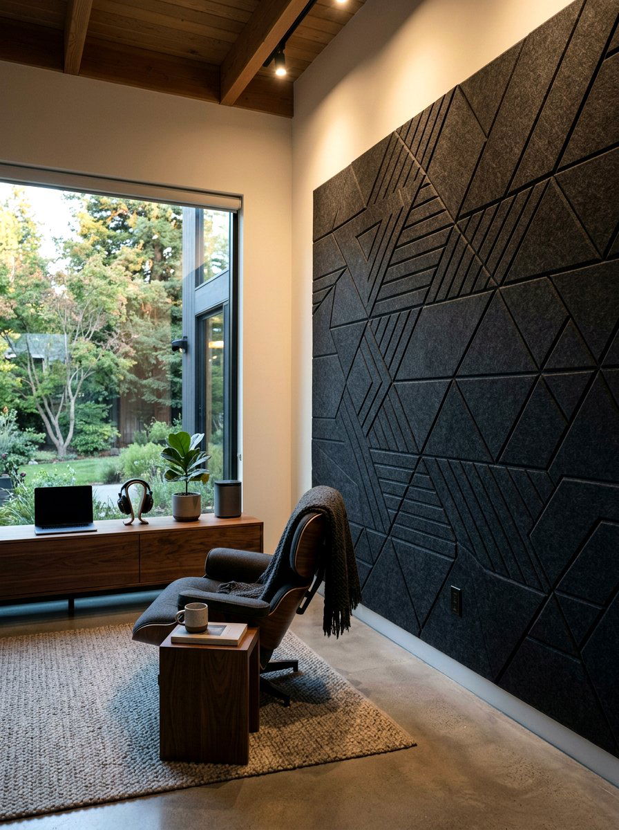 Dark Charcoal Acoustic Wall - 30 wall wrapped headboard ideas