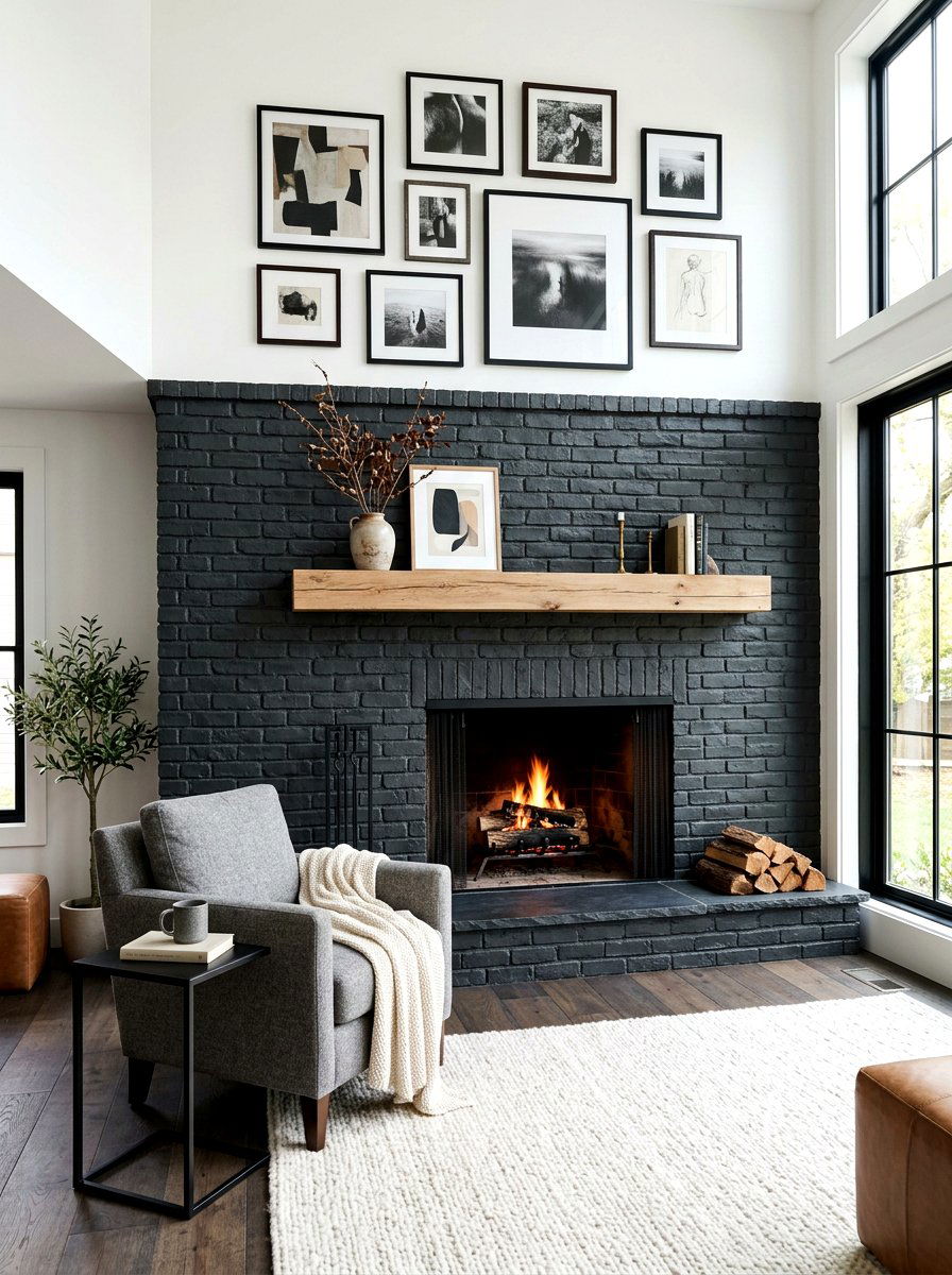 Dark Charcoal Brick Fireplace - 30 brick fireplace ideas