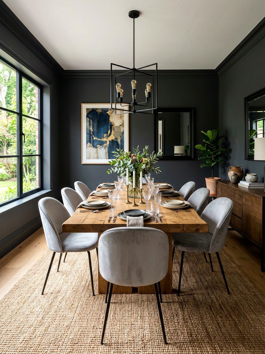Dark Charcoal Dining Room - 30 moody dining room ideas