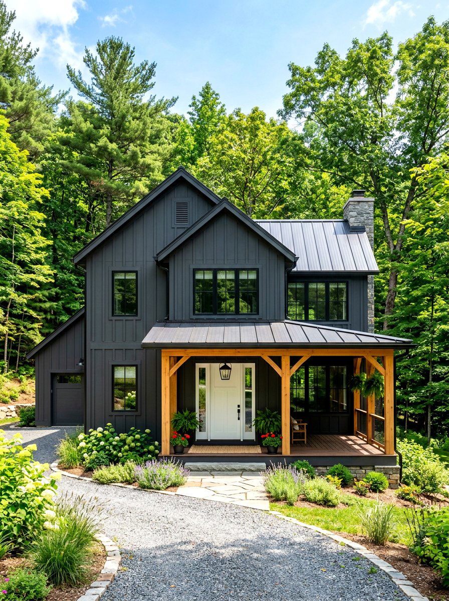 Dark Charcoal Farmhouse Exterior - 30 farmhouse front facade ideas