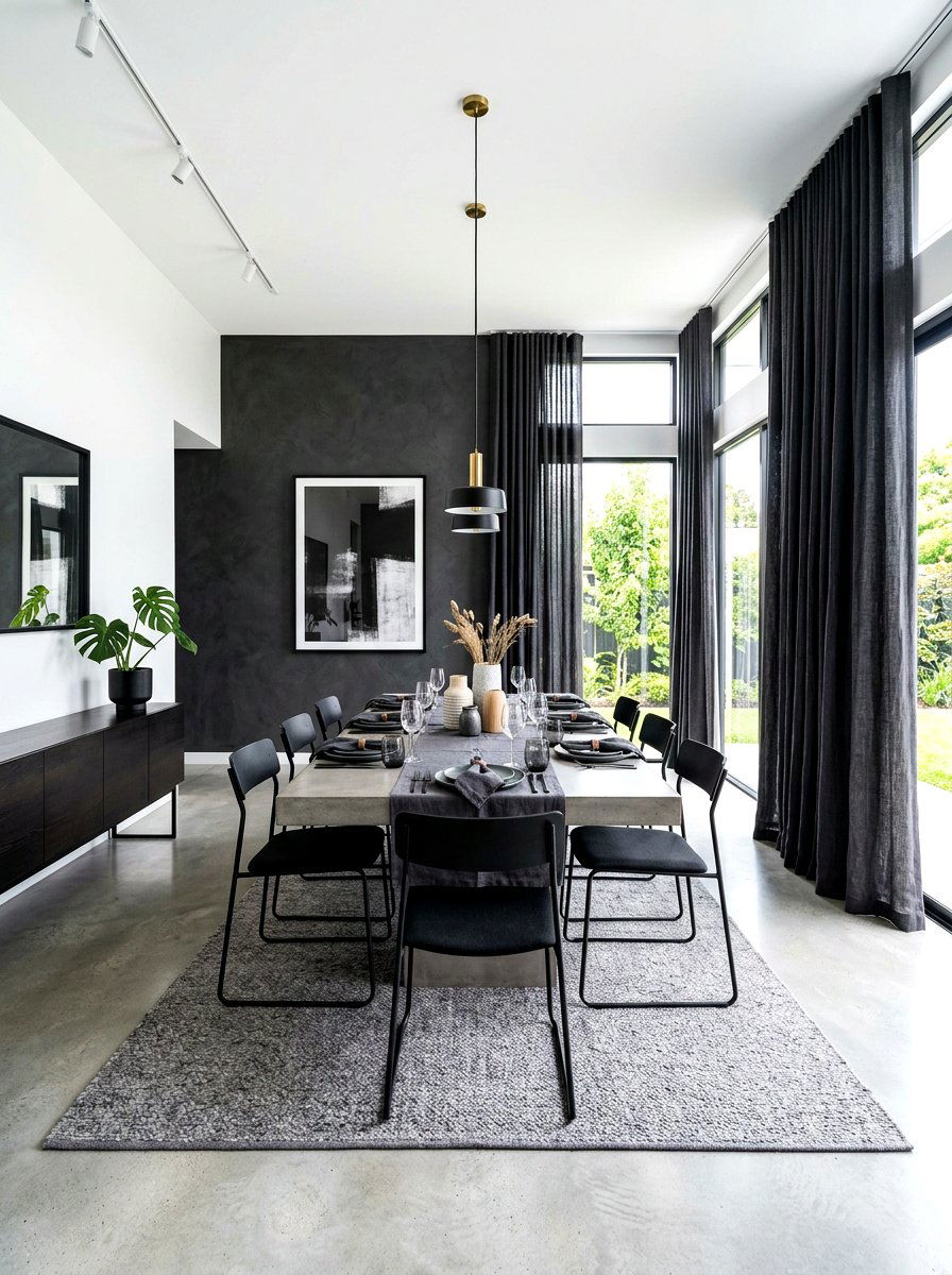 Dark Charcoal Grey Curtains - 30 dining room drapery ideas