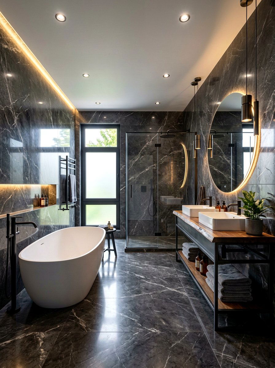Dark Charcoal Marble Bathroom - 30 marble bathroom ideas