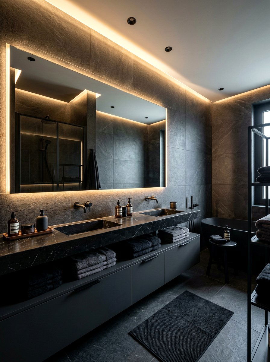 Dark Charcoal Modern Bathroom - 30 double vanity ideas