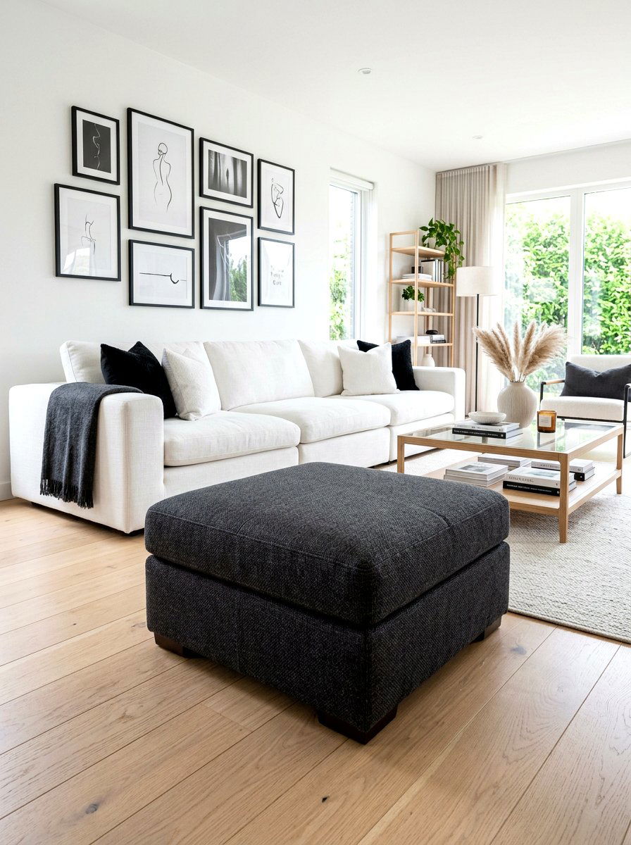 Dark Charcoal Ottoman For Contrast - 30 oversized ottoman living room ideas