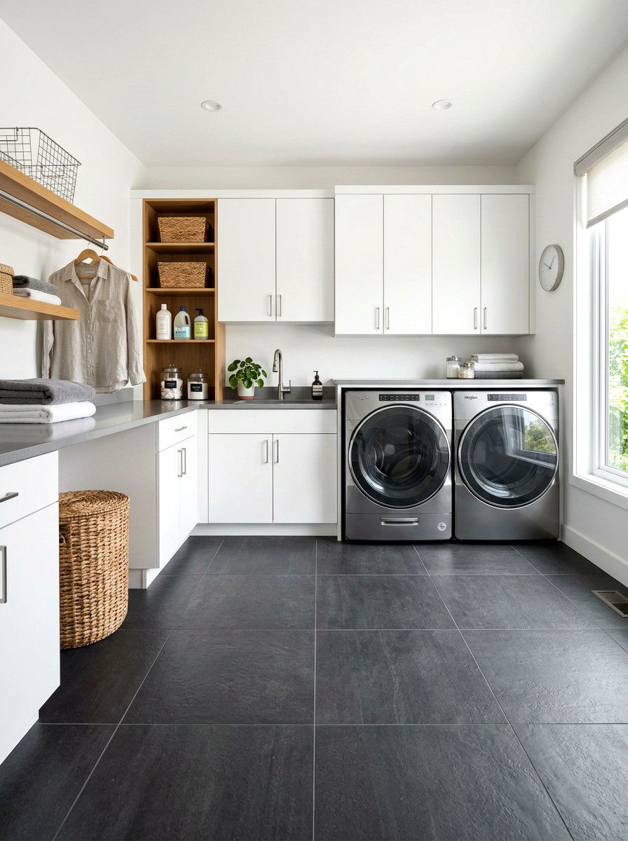 Dark Charcoal Porcelain Tile - 30 laundry room floor tile ideas