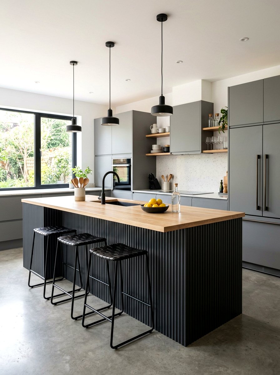 Dark Charcoal Reeded Kitchen Island - 30 reeded kitchen island ideas