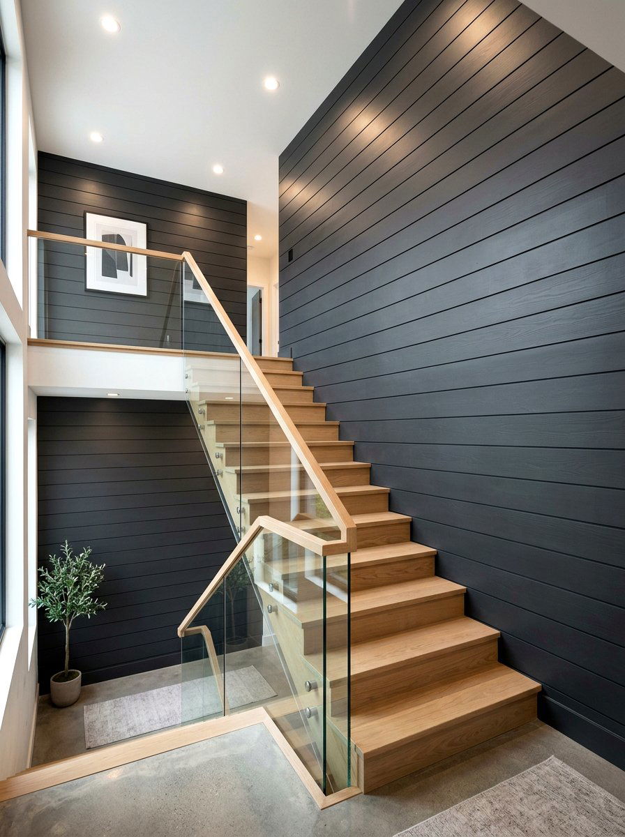 Dark Charcoal Shiplap - 30 staircase wall panel ideas