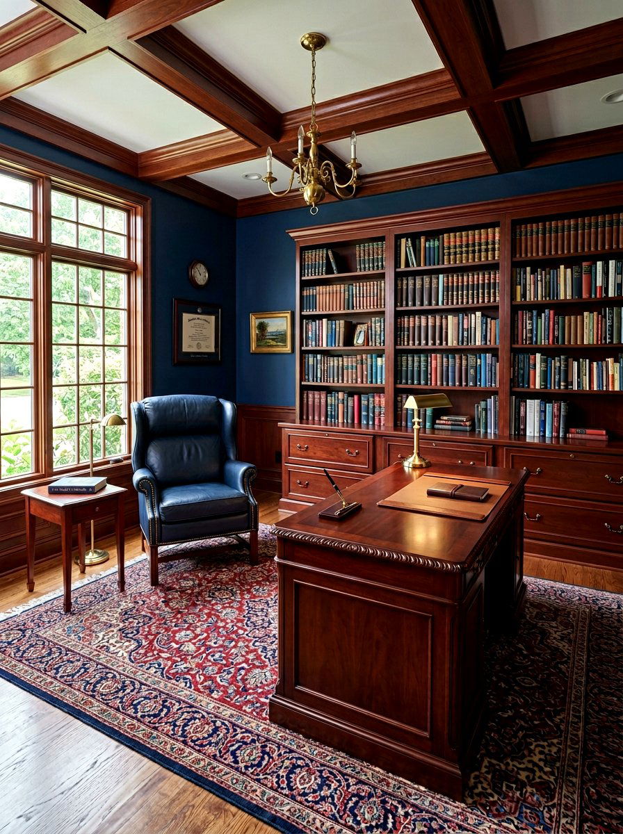 Dark Cherry Wood Study - 30 dark wood office ideas