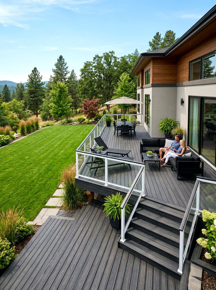 Dark Composite Decking - 30 two level deck ideas
