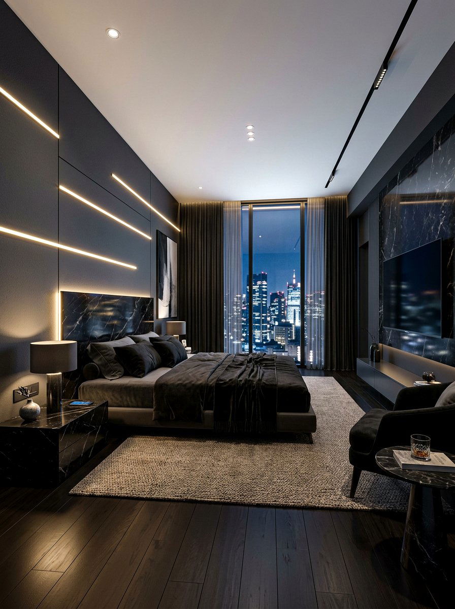 Dark Contemporary Bedroom - 30 moody hotel bedroom ideas