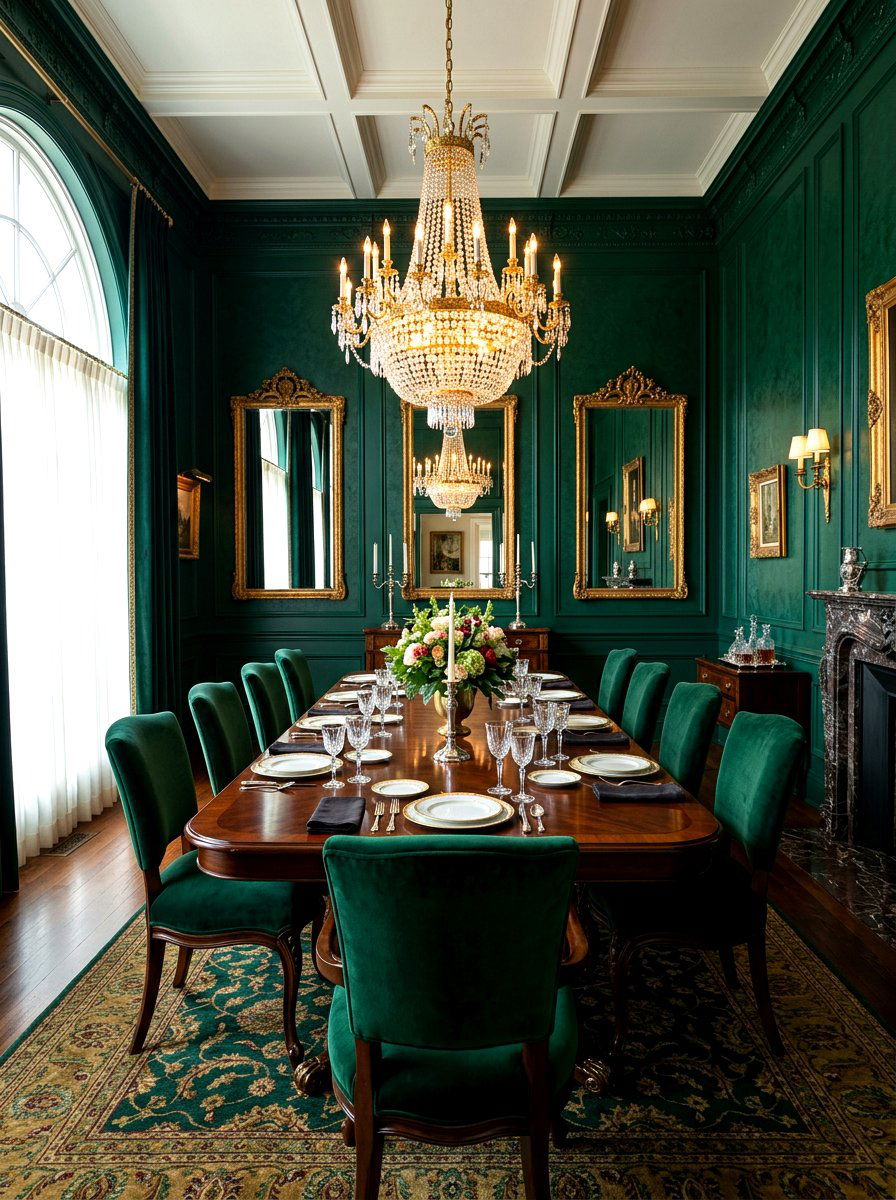 Dark Emerald Dining Room - 30 green dining room ideas