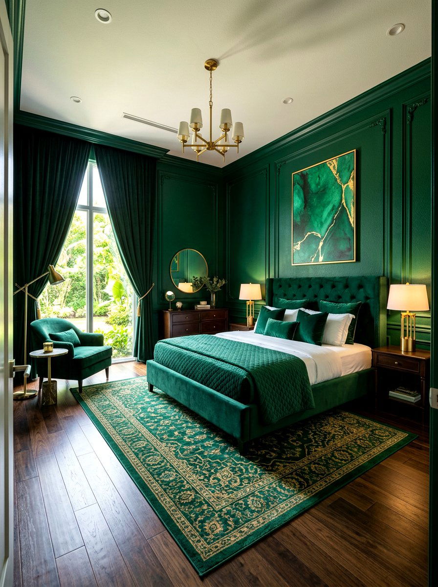 Dark Emerald Green Bedroom - 30 moody hotel bedroom ideas