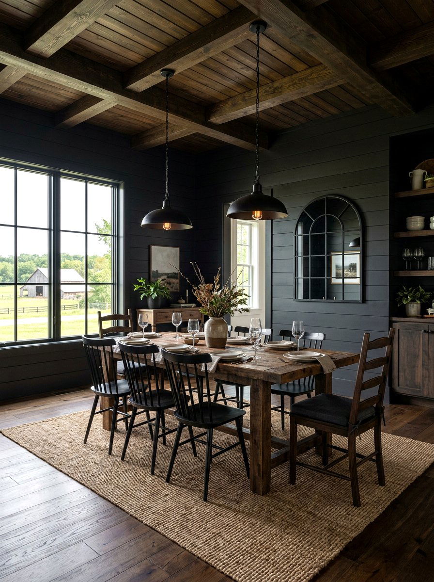 Dark Farmhouse Dining Room - 30 dark moody dining room ideas