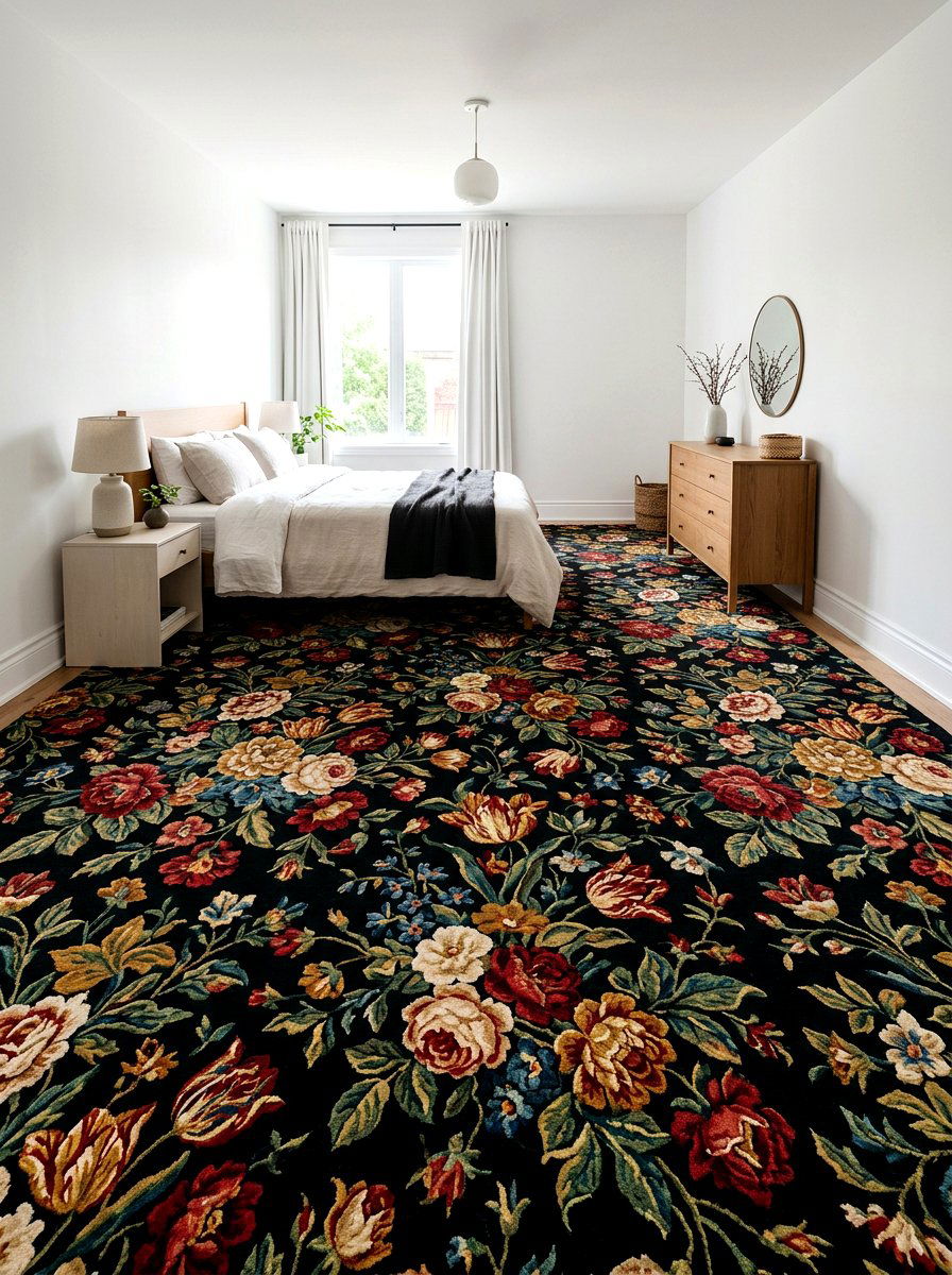 Dark Floral Area Carpet - 30 dark floral bedroom aesthetic ideas