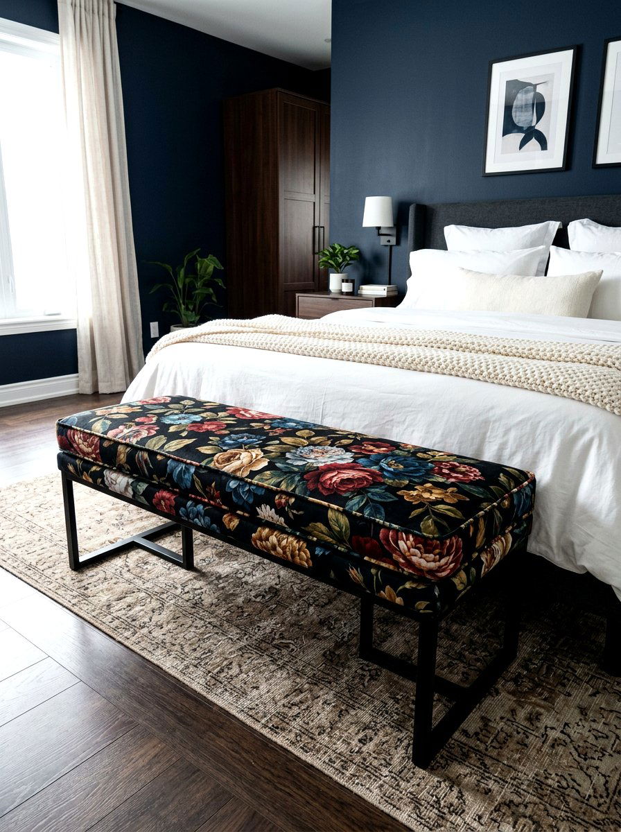 Dark Floral Bedroom Bench - 30 dark floral bedroom aesthetic ideas