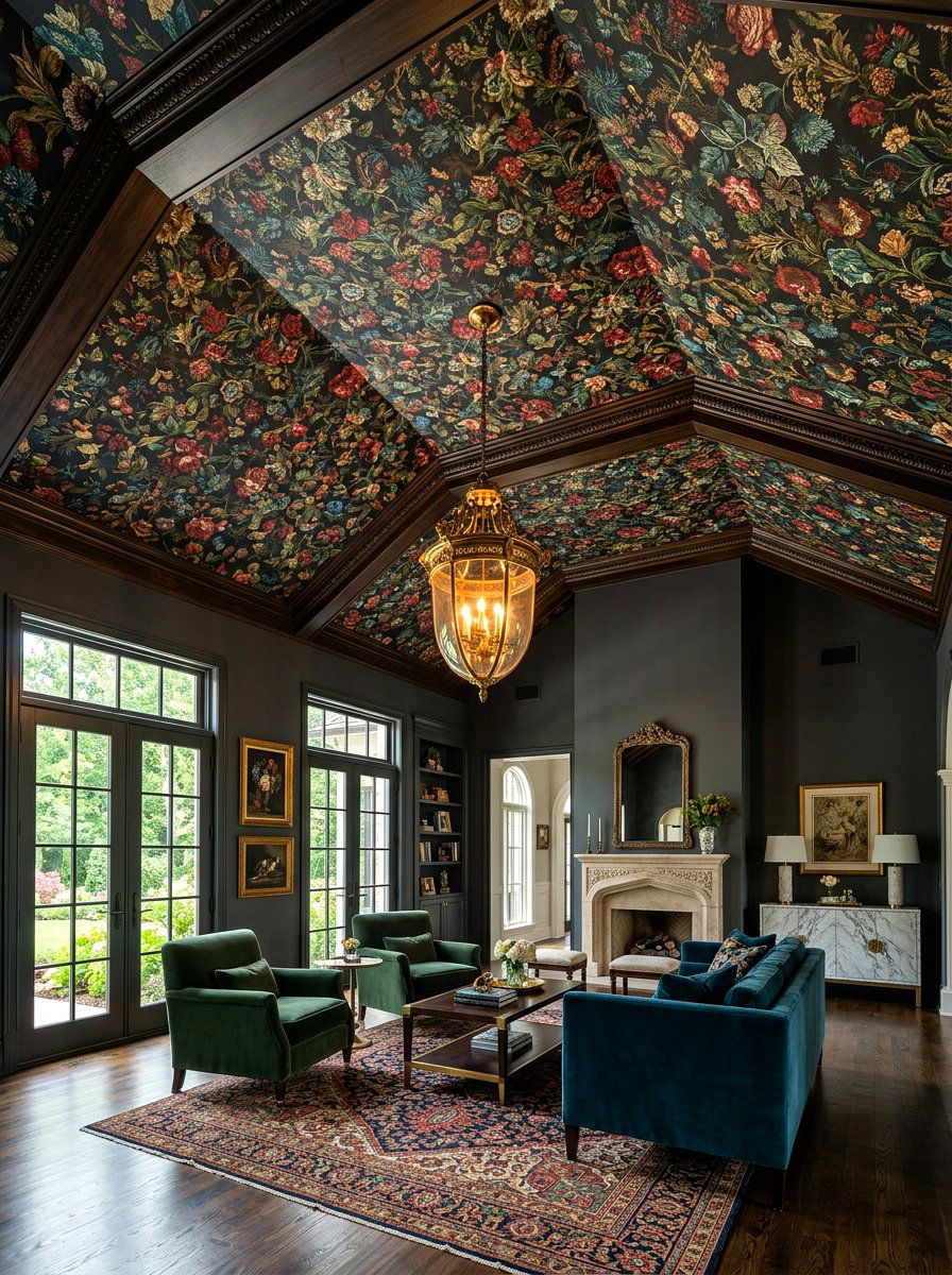 Dark Floral Ceiling Decor - 30 dark floral living room ideas