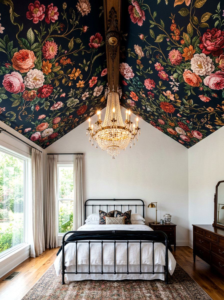 Dark Floral Ceiling Decor - 30 dark floral bedroom aesthetic ideas