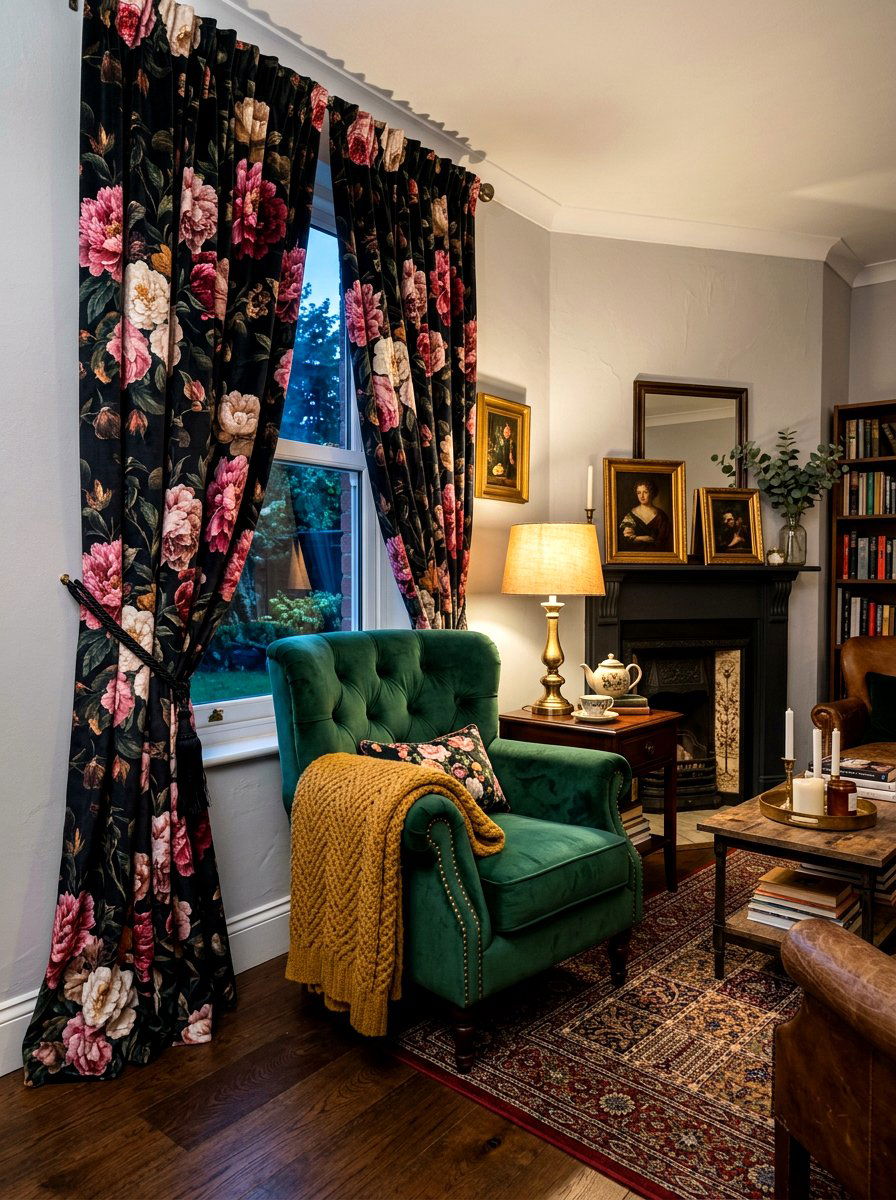 Dark Floral Curtains - 30 statement drapes living room ideas