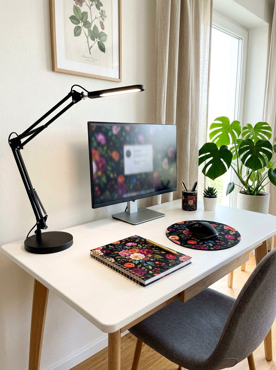 Dark Floral Desk Accessories - 30 dark floral bedroom aesthetic ideas