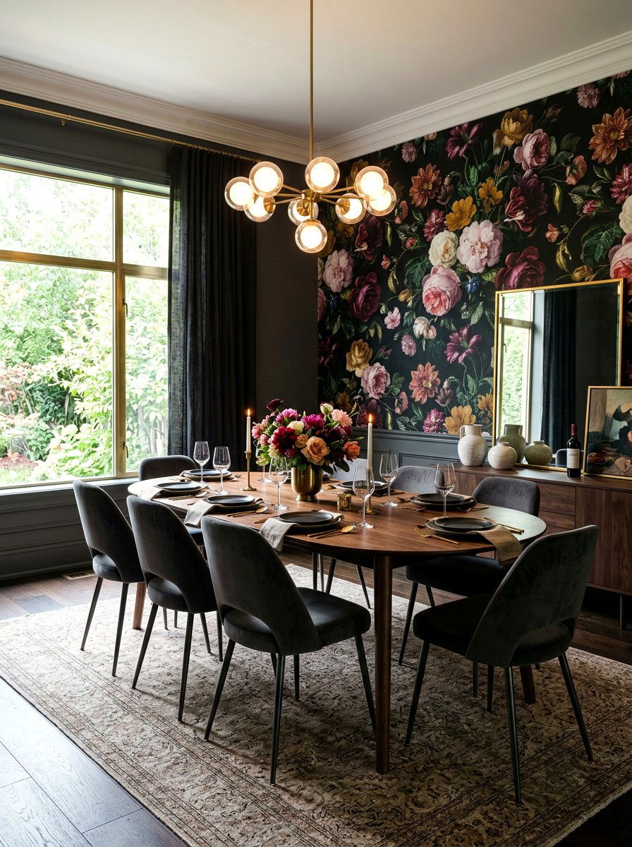Dark Floral Dining Room Wallpaper - 30 dark moody dining room ideas