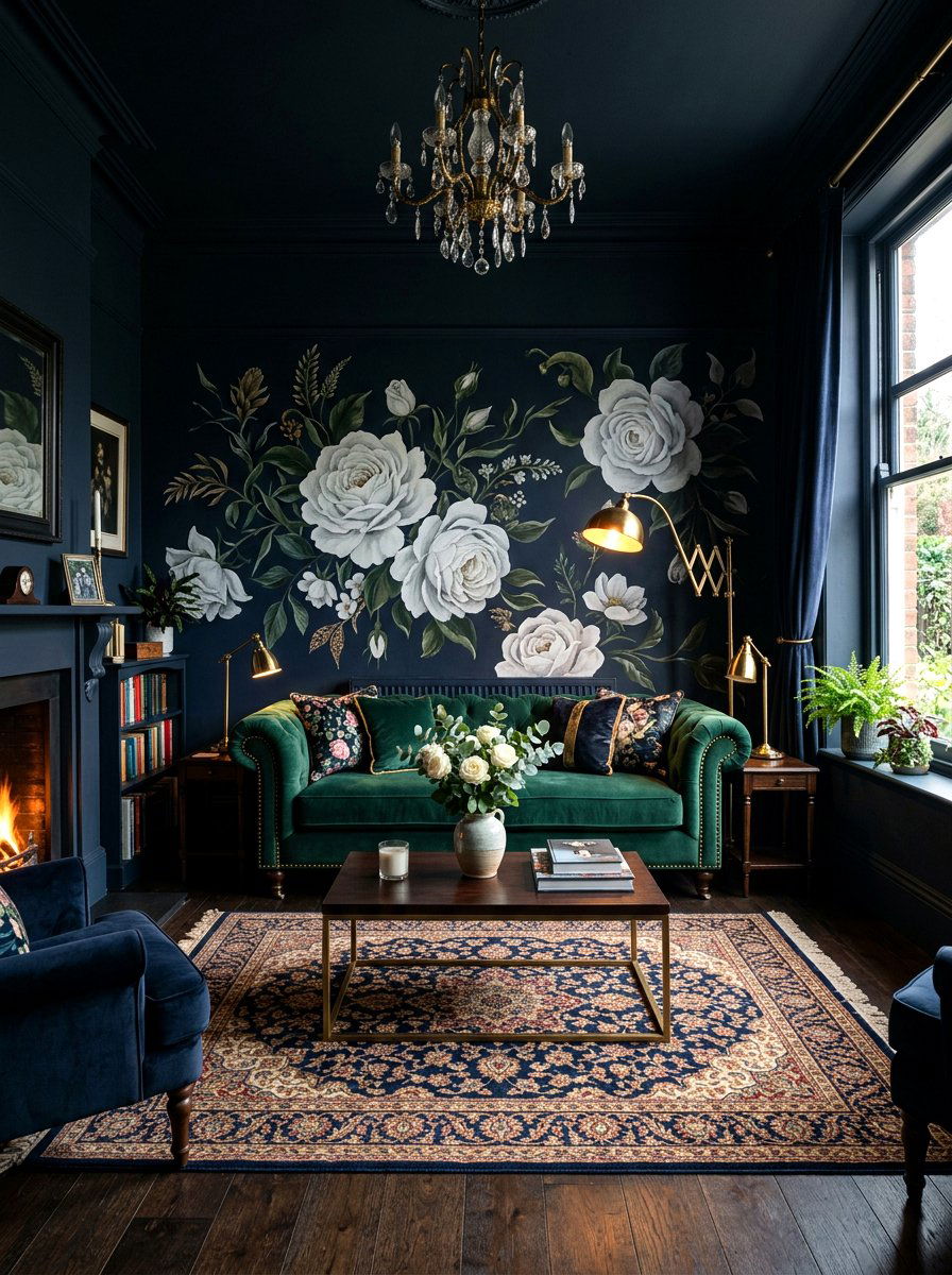 Dark Floral Living Room - 30 flower room ideas