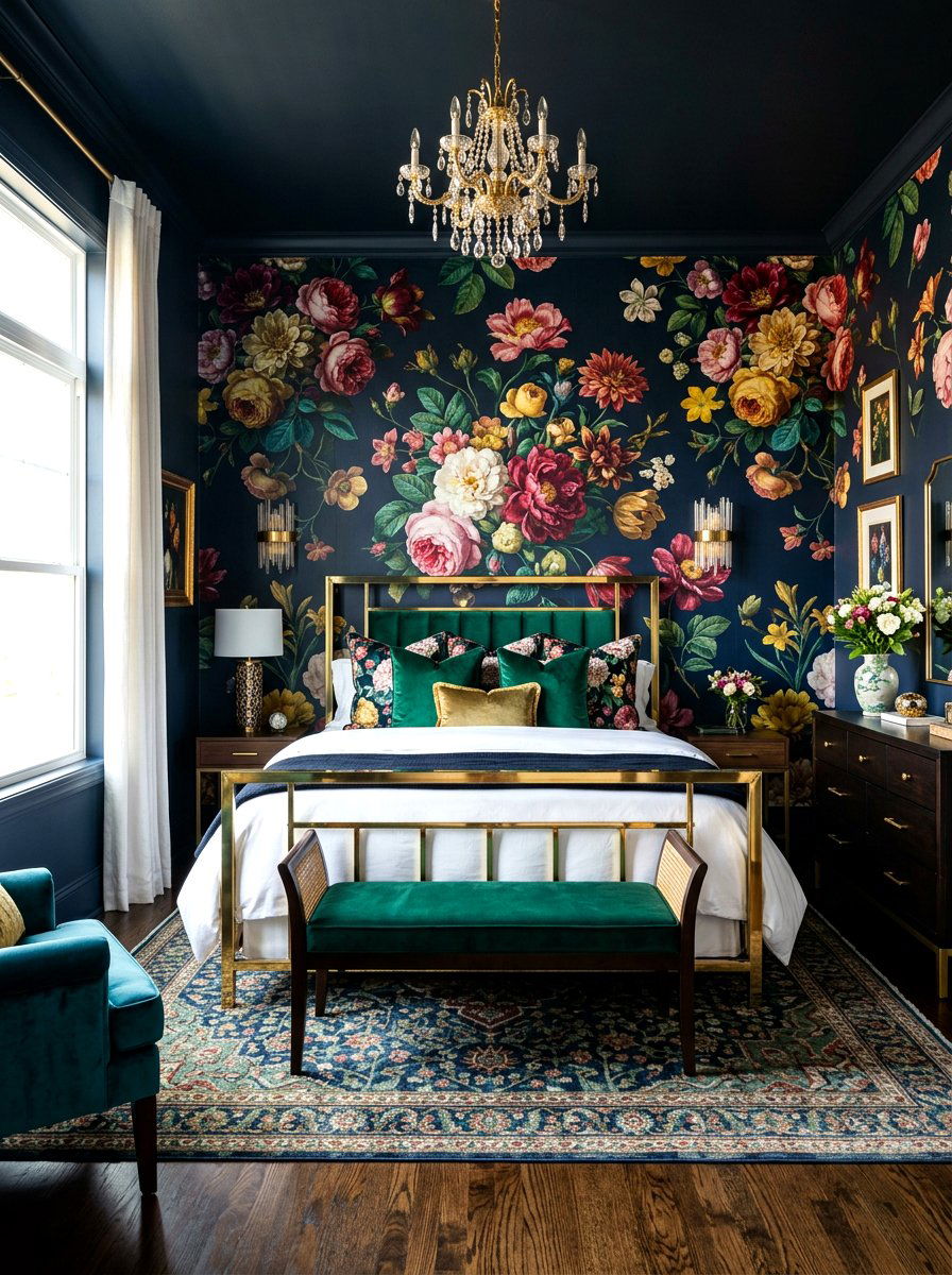Dark Floral Master Bedroom - 30 bloomcore bedroom ideas